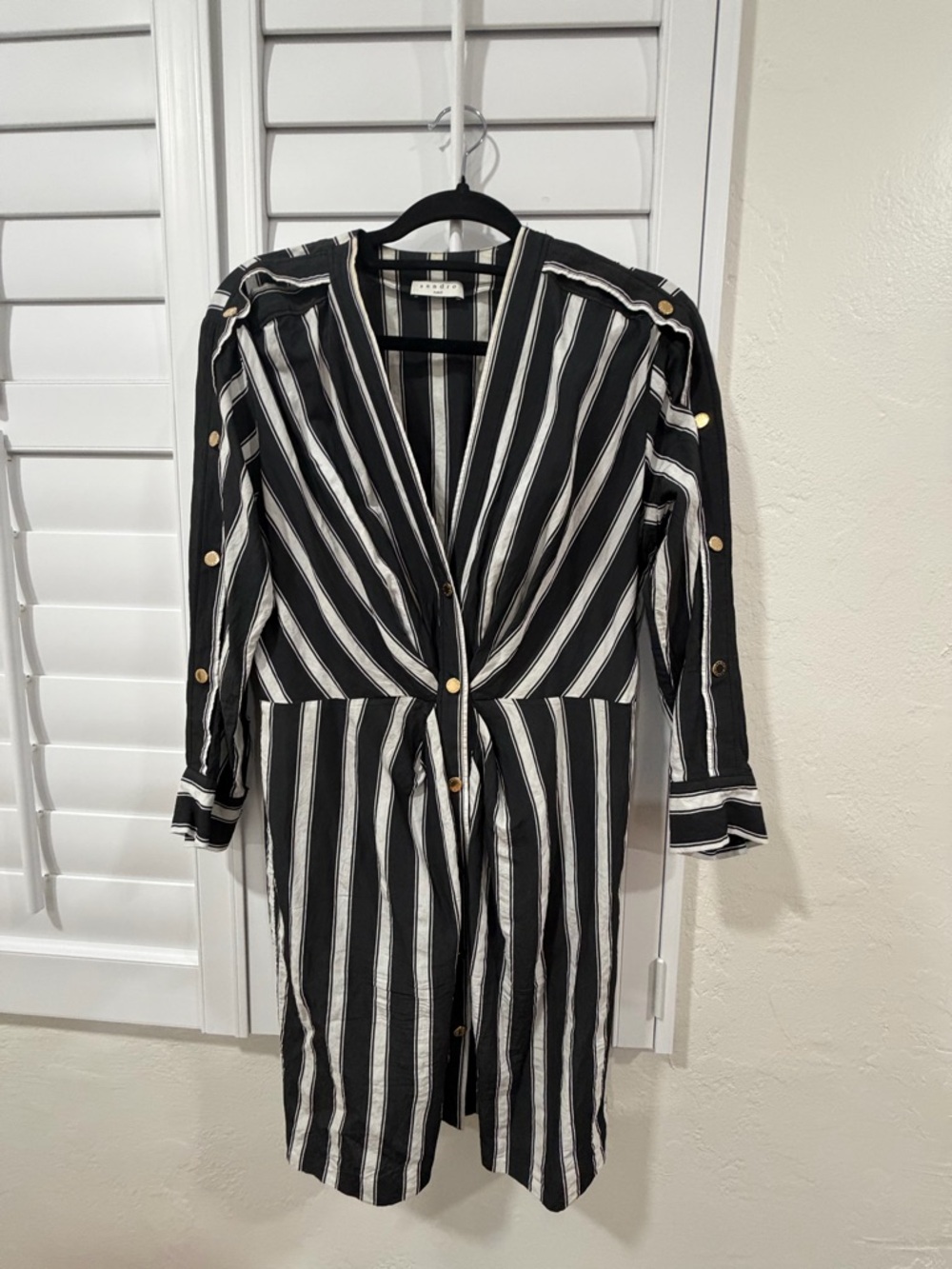Sandro Black and Ivory Vertical Stripe Shirt